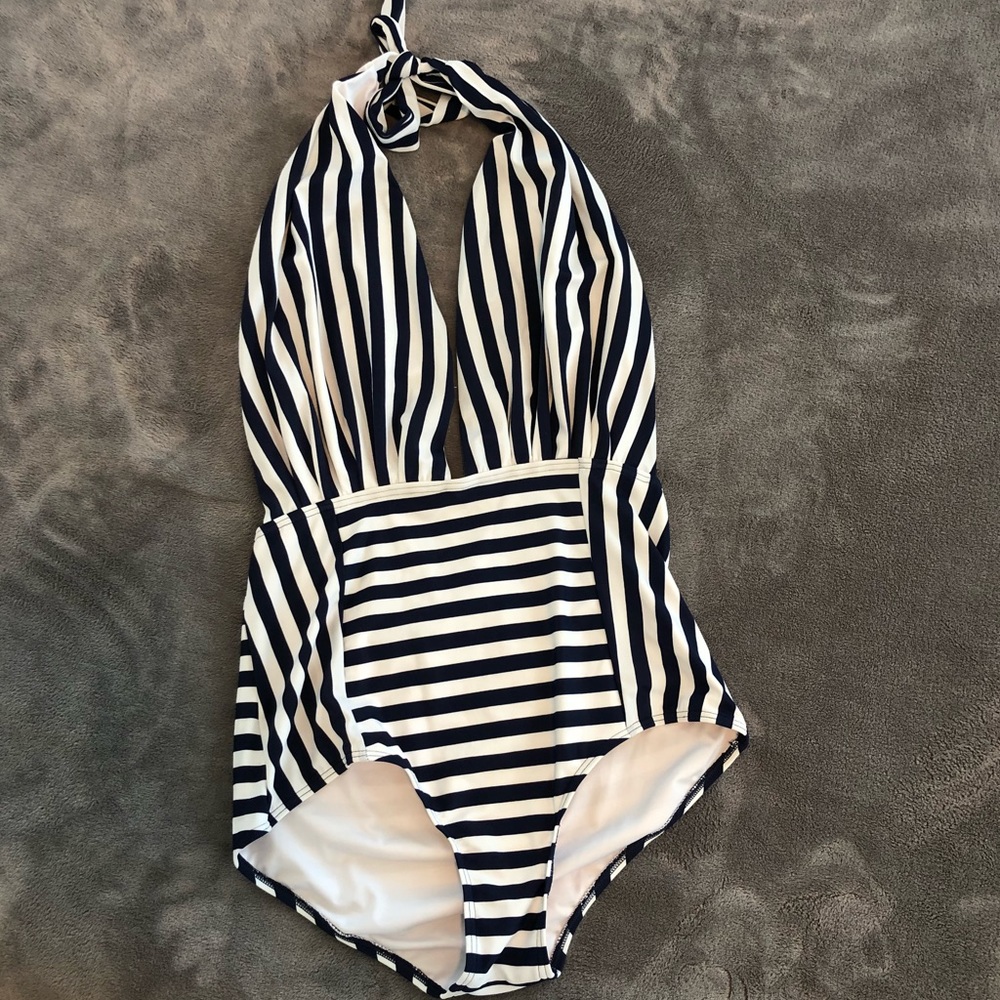 Retro Swimsuit NWOT L Navy/White Stripe